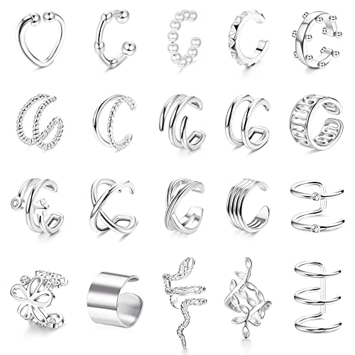 YADOCA 20PCS Ear Cuff Set Damen Ohrmanschette Earcuffs Helix Knorpel Clip auf Wickelohrring Fakepircings Ohr Cuffs Ohrklemme Gold/Silber Ohrpiercing Set von YADOCA