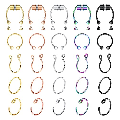 YADOCA 25 Stück Fake Septum Rings Magnetische Septum für Frauen Männer Edelstahl Nasenring Faux Septum Nasenringe Hoop Clip Nasenring Hoop Nicht Piercing Schmuck YADOCA 25 Stück Fake Septum Rings Magnetische Septum für Frauen Männer Edelstahl Nasenring Faux Septum Nasenringe Hoop Clip Nasenring Hoop Nicht Piercing Schmuck von YADOCA