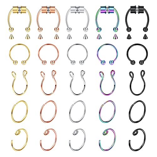 YADOCA 25 Stück Fake Septum Rings Magnetische Septum für Frauen Männer Edelstahl Nasenring Faux Septum Nasenringe Hoop Clip Nasenring Hoop Nicht Piercing Schmuck von YADOCA