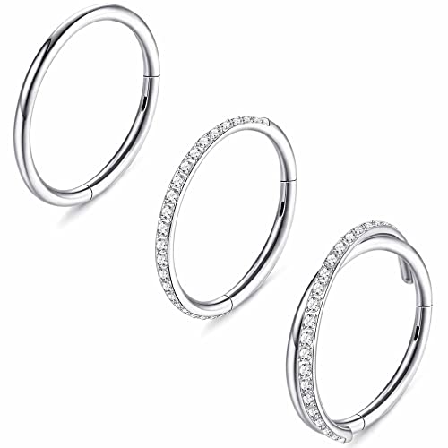 YADOCA 3 Stück 18G Helix Piercing Nasenringe für Damen Herren Chirurgenstahl Nasenpiercing Septum Ring Ohr Piercing Lippenringe Cartlidge Daith Conch Piercing Schmuck 8mm 10mm von YADOCA