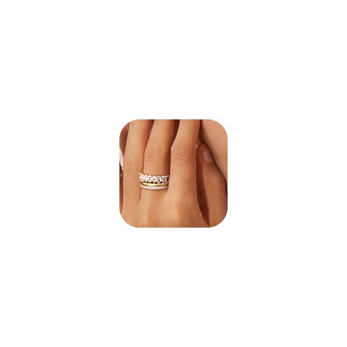 YADOCA 3 Stück Ringe Gold Damen 14K Vergoldet Goldene Ring Set Verlobungsring Frauen Gold Fingerring Daumenring Knuckle Stapelbare Eheringe mit Zirkonia Damen Mädchen Größe 62 von YADOCA