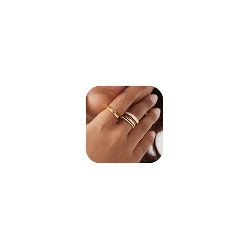 YADOCA 3 Stück Ringe Gold Damen 14K Vergoldet Goldene Ring Set Verlobungsring Frauen Gold Fingerring Daumenring Knuckle Stapelbare Eheringe mit Zirkonia Damen Mädchen Größe 60 von YADOCA