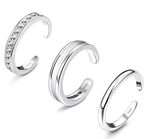 YADOCA 3 Stücke 925 Sterling Silber Offener Ringe Verstellbare Zehenringe Mode Minimalistischer Ring Toe Ring Midi Ring Sets Knuckle Ring für Damen Mädchen von YADOCA