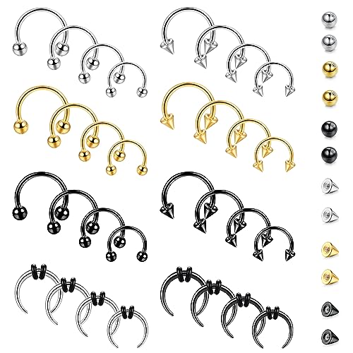 YADOCA 32Pcs 16G Chirurgenstahl Septum Piercing Septum Ringe Helix Tragus Daith Piercing Lippe Augenbraue Ohrring Hufeisen Nase Ringe für Damen Herren von YADOCA