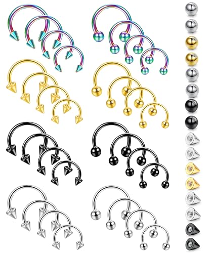 YADOCA 32Pcs 16G Chirurgenstahl Septum Piercing Septum Ringe Helix Tragus Daith Piercing Lippe Augenbraue Ohrring Hufeisen Nase Ringe für Damen Herren von YADOCA