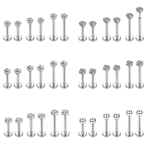 YADOCA 36 Stück Labret Piercing 16G Edelstahl 6 mm 8 mm 10 mm Pushin Lippe Medusa Helix Tragus Piercing Schmuck für Damen Herren Silber YADOCA 36 Stück Labret Piercing 16G Edelstahl 6 mm 8 mm 10 mm Pushin Lippe Medusa Helix Tragus Piercing Schmuck für Damen Herren Silber von YADOCA