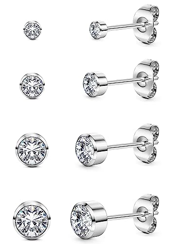 YADOCA 4 Paar G23 Titan Ohrringe für Damen Herren Titan Ohrstecker Set Cubic Zirkonia Nickelfrei Knorpel Ohrringe Hypoallergen Medizinische Ohrstecker 3/4/5/6mm, 2 von YADOCA