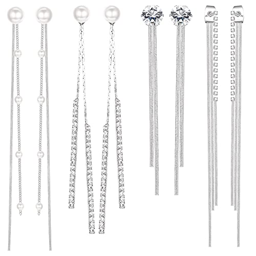 YADOCA 4 Paare Lange Quaste baumeln Tropfen Ohrringe für Damen Mädchen Kristall Perle Strass Kette Ohrringe für Hochzeit Silber Perle Hängend Ohrstecker Set YADOCA 4 Paare Lange Quaste baumeln Tropfen Ohrringe für Damen Mädchen Kristall Perle Strass Kette Ohrringe für Hochzeit Silber Perle Hängend Ohrstecker Set von YADOCA