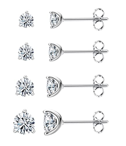 YADOCA 4 Paare Ohrstecker Silber 925 für Damen Mädchen Knorpel Ohrringe Hypoallergen Zirkonia Diamant Ohrring Kleine Schläfer Ohrringe Set 3mm 4mm 5mm 6mm, Silber 2 von YADOCA