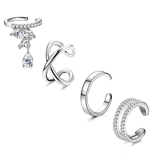 YADOCA 4 Stück 925 Sterling Silber Ear Cuff für Damen Mädchen Ohr Manschette Earcuffs Fake Helix Knorpel Manschette Ohrringe Ohne OhrlöCher Cuffs Ohrklemme Silber von YADOCA