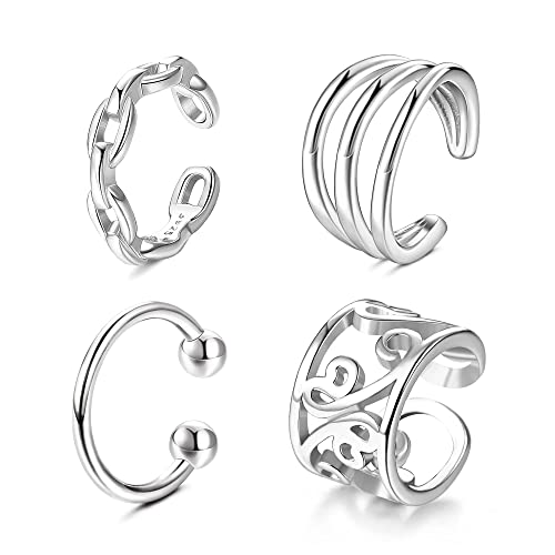 YADOCA 4 Stück 925 Sterling Silber Ear Cuff für Damen Mädchen Ohrmanschette Ohrringe Earcuffs Helix Knorpel Clip auf Wickelohrring Ohrclips Ohne OhrlöCher Fakepircings Ohr Cuffs Ohrklemme von YADOCA