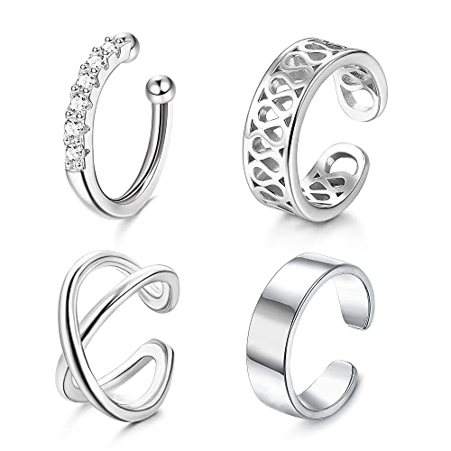 YADOCA 4 Stück 925 Sterling Silber Ear Cuff für Damen Mädchen Ohrmanschette Ohrringe Earcuffs Helix Knorpel Clip auf Wickelohrring Ohrclips Ohne OhrlöCher Fakepircings Ohr Cuffs Ohrklemme von YADOCA