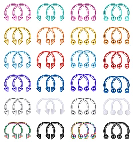 YADOCA 48Pcs 16G Chirurgenstahl Hufeisen Nase Septum Ringe Piercing Schmuck Knorpel Helix Tragus Ohrring Hoop Augenbraue Lip Piercing Ring für Frauen Männer 6mm 8mm 10mm 12mm von YADOCA