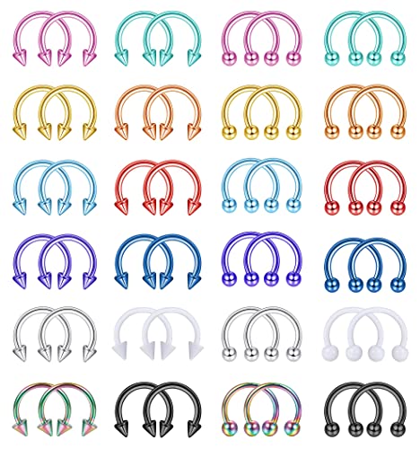 YADOCA 48Pcs 16G Chirurgenstahl Hufeisen Nase Septum Ringe Piercing Schmuck Knorpel Helix Tragus Ohrring Hoop Augenbraue Lip Piercing Ring für Frauen Männer 6mm 8mm 10mm 12mm von YADOCA