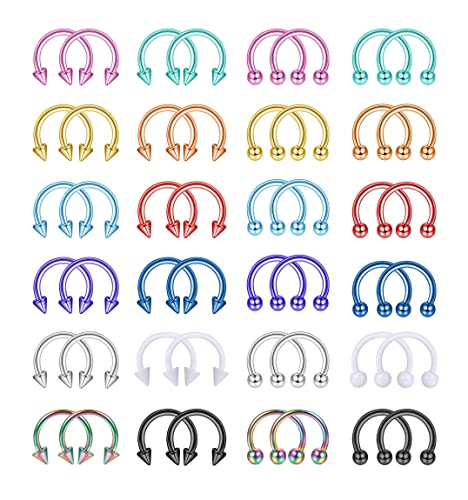 YADOCA 48Pcs 16G Chirurgenstahl Hufeisen Nase Septum Ringe Piercing Schmuck Knorpel Helix Tragus Ohrring Hoop Augenbraue Lip Piercing Ring für Frauen Männer 6mm 8mm 10mm 12mm von YADOCA