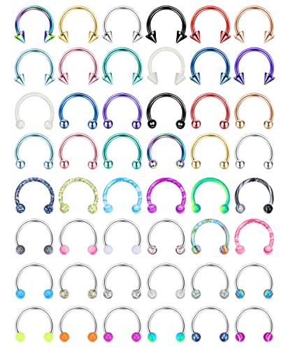 YADOCA 48Pcs 16G Edelstahl Hufeisen Nase Septum Ringe Piercing Schmuck Knorpel Helix Tragus Ohrring Hoop Augenbraue Lip Hoop Retainer für Frauen Männer 8mm 10mm von YADOCA