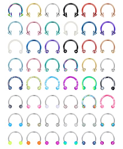 YADOCA 48Pcs 16G Edelstahl Hufeisen Nase Septum Ringe Piercing Schmuck Knorpel Helix Tragus Ohrring Hoop Augenbraue Lip Hoop Retainer für Frauen Männer 8mm 10mm von YADOCA