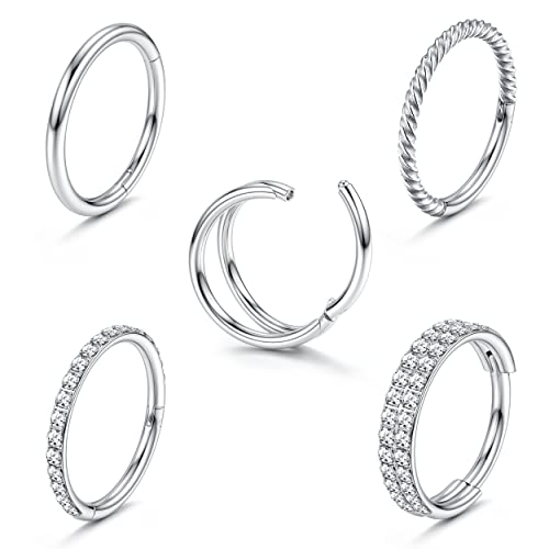 YADOCA 5 Stück 16G Helix Piercing Nasenringe für Damen Herren 316L Chirurgenstahl Nasenpiercing Septum Ring Ohr Piercing Cartlidge Daith Conch Piercing Schmuck 8mm 10mm von YADOCA