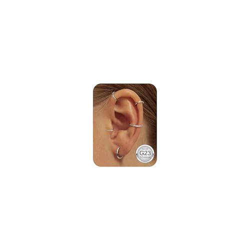 YADOCA 5 Stück G23 Titan Nasenpiercing Ring Helix Piercing Hypoallergen 20G/18G/16G Nasenringe Conch Septum Tragus Ohr Piercings für Damen Herren 6-10mm von YADOCA