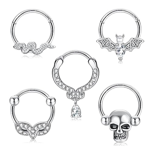 YADOCA 5PCS Septum Ring Septum Piercing Schmuck Edelstahl 16G Daith Piercing Schmuck Daith Ohrringe Septum Clicker für Damen Herren Gothic von YADOCA