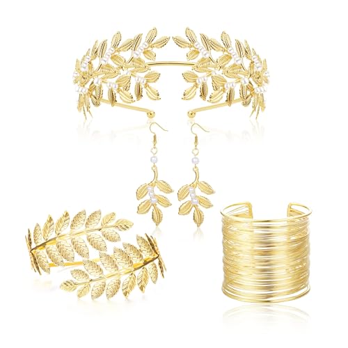 YADOCA Griechische Göttin Kostüm Zubehör für Damen Gold Oberarm Manschette Armband Stirnband Dangle Ohrring Göttin Gold Schmuck Set für Braut Hochzeit Toga Party YADOCA Griechische Göttin Kostüm Zubehör für Damen Gold Oberarm Manschette Armband Stirnband Dangle Ohrring Göttin Gold Schmuck Set für Braut Hochzeit Toga Party von YADOCA