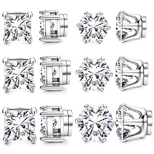 YADOCA 6 Paar Edelstahl Magnet Ohrringe für Herren Frauen Nicht Piercing Cubic Zirconia Hypoallergene Magnetische Ohrringe für Männer 6mm/7mm/8mm von YADOCA