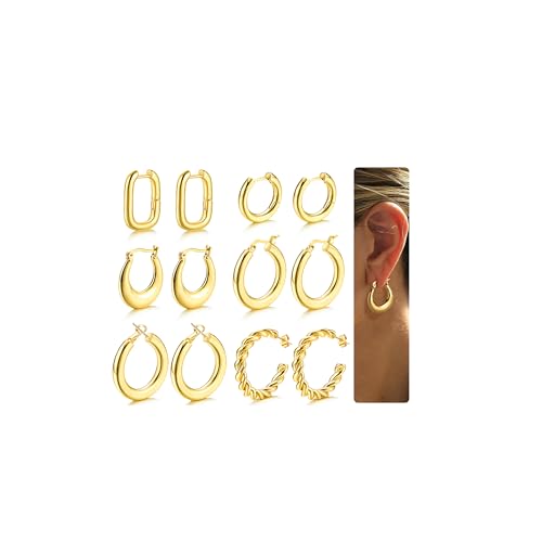 YADOCA Gold Creolen Ohrringe Damen Mädchen 14K Vergoldet Ohrring Hypoallergen Chunky Goldene Ohrringe Damen von YADOCA