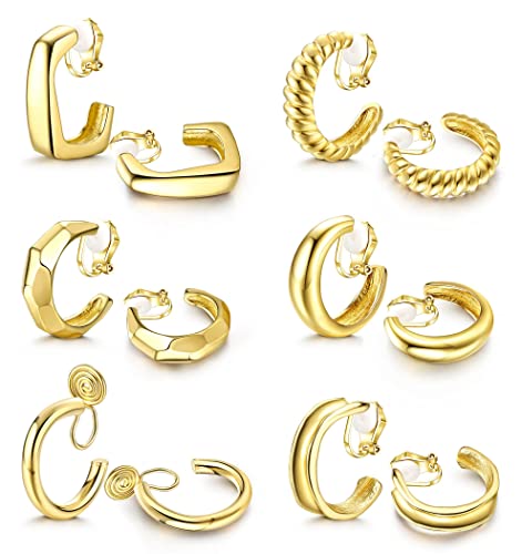 YADOCA 6 Paare Clip Ohrringe Damen Mädchen Silber Gold Hypoallergen Chunky Creolen Ohrclips Ohne Ohrlöcher Klips Ohrringe Set Modeschmuck Geschenk YADOCA 6 Paare Clip Ohrringe Damen Mädchen Silber Gold Hypoallergen Chunky Creolen Ohrclips Ohne Ohrlöcher Klips Ohrringe Set Modeschmuck Geschenk von YADOCA