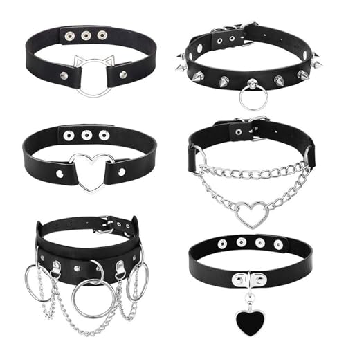 YADOCA 6 Stücke Gothic Choker Halsband für Damen Frauen PU Leder Halskette Set Punk Kette Schwarz Halsband Choker Spikes Rock Lederband Choker Kragen Nieten Choker Verstellbarer von YADOCA