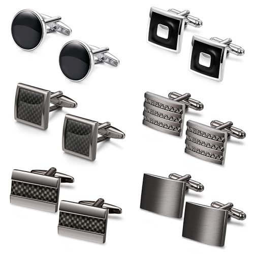 YADOCA 6Paar Klassische Manschettenknöpfe Herren Personalisierte Manschettenknöpfe Schwarz Hochzeit Business Hemd Manschettenknöpfe Set mit Geschenkbox von YADOCA