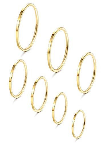 YADOCA 7 Stück Edelstahl Ringe Stapeln für Frauen Mädchen 1MM Dünner Knöchelring Midi Band Fit Größe 3-9 von YADOCA