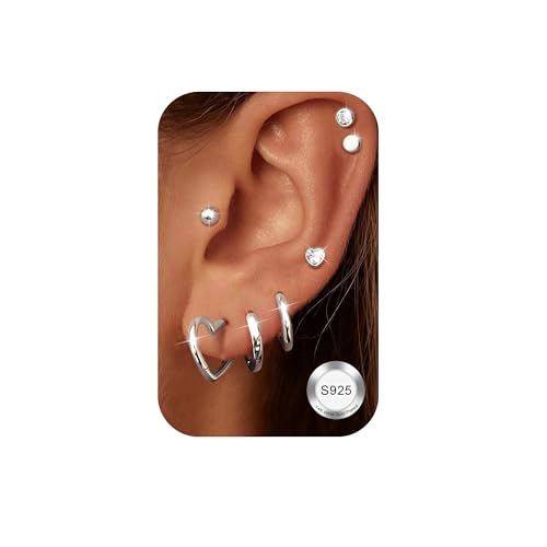 YADOCA 7 Paar Ohrringe Silber 925, Ohrstecker Silber 925 für Damen Hypoallergen Huggie Creolen und Ohrstecker Ohrringe Set für Damen Zirkonia Piercing Ohr Silber von YADOCA