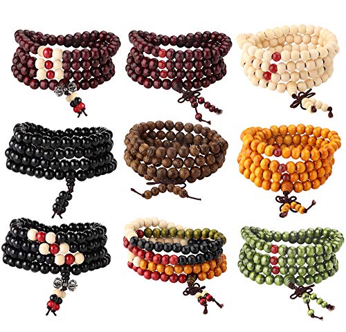 YADOCA 9 Stück 108 Gebet Mala Perlen Armband für Damen Herren Reiki Chakra Armband Buddhistische Tibetische Gebetskette von YADOCA