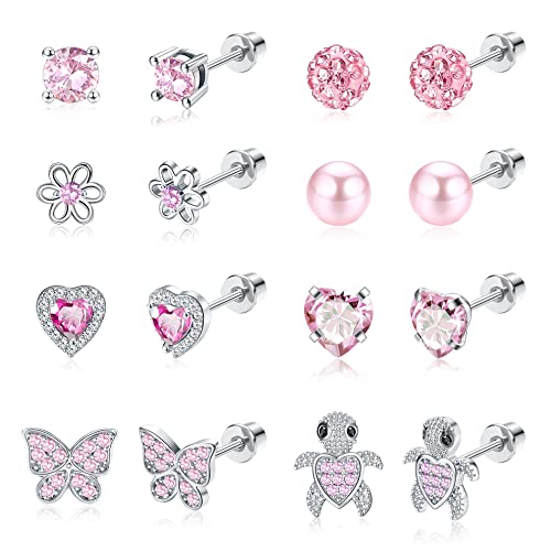 YADOCA 8 Paar Hypoallergene Ohrstecker für Damen Mädchen 316L Edelstahl CZ Herz Schraubverschluss Ohrring Blume Mehrfarbiger Schmetterling Tragus Knorpel Piercing Ohrringe Set von YADOCA