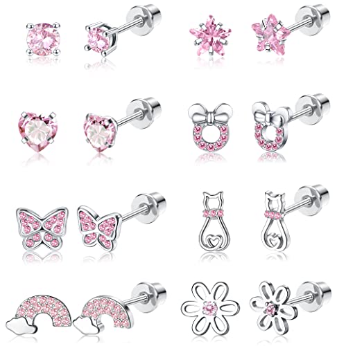 YADOCA 8 Paar Hypoallergene Ohrstecker für Damen Mädchen Chirurgenstahl CZ Herz Sterne Regenbogen Schraubverschluss Ohrring Blume Mehrfarbig Schmetterling Tragus Knorpel Piercing Ohrringe Set von YADOCA