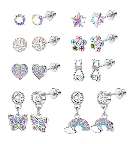 YADOCA 8 Paar Hypoallergene Ohrstecker für Damen Mädchen Kinder Chirurgenstahl CZ Schraubverschluss Ohrring Herz Perle Regenbogen Blume Schmetterling Tragus Knorpel Piercing Ohrringe Set von YADOCA