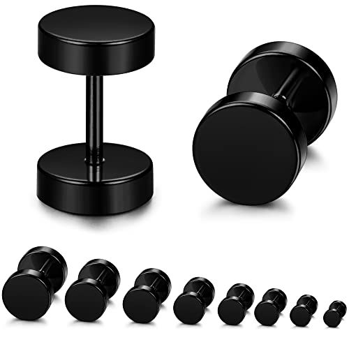 YADOCA 8 Paar Schwarze Ohrstecker für Herren Männer Edelstahl Hypoallergen Schwarze Ohrringe Fake Plug Tunnel Piercing Herrenohrringe Set 3mm-10mm von YADOCA