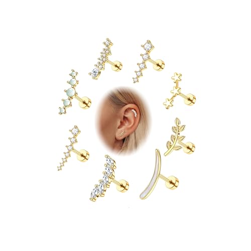 YADOCA 8Pcs 16G Helix Piercings für Damen Chirurgenstahl Tragus Ohrring Opal CZ Leaf Bar Ohr Piercing Ohrringe Conch Daith Tragus Piercing Schmuck Gold YADOCA 8Pcs 16G Helix Piercings für Damen Chirurgenstahl Tragus Ohrring Opal CZ Leaf Bar Ohr Piercing Ohrringe Conch Daith Tragus Piercing Schmuck Gold von YADOCA