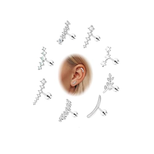 YADOCA 8Pcs 16G Helix Piercings für Damen Chirurgenstahl Tragus Ohrring Opal CZ Leaf Bar Ohr Piercing Ohrringe Conch Daith Tragus Piercing Schmuck Silber YADOCA 8Pcs 16G Helix Piercings für Damen Chirurgenstahl Tragus Ohrring Opal CZ Leaf Bar Ohr Piercing Ohrringe Conch Daith Tragus Piercing Schmuck Silber von YADOCA