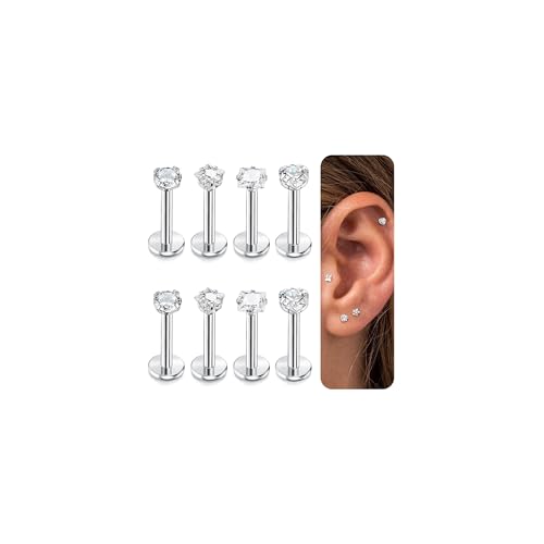 YADOCA 8 Stück Labret Piercing Nasenstecker für Damen Herren 16G Edelstahl Monroe Piercing Knorpel Tragus Front Helix Ohrring Piercing Schmuck Nasenpiercing 6mm 8mm 10mm von YADOCA