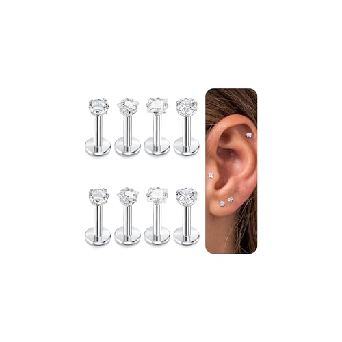 YADOCA 8 Stück Labret Piercing Nasenstecker für Damen Herren 16G Edelstahl Monroe Piercing Knorpel Tragus Front Helix Ohrring Piercing Schmuck Nasenpiercing 6mm 8mm 10mm von YADOCA