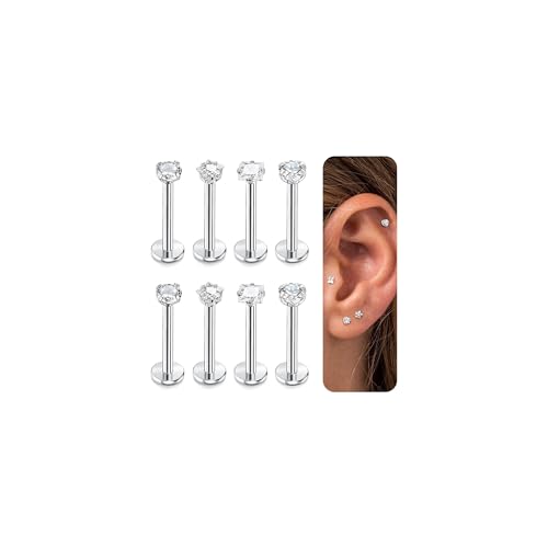 YADOCA 8 Stück Labret Piercing Nasenstecker für Damen Herren 16G Edelstahl Monroe Piercing Knorpel Tragus Front Helix Ohrring Piercing Schmuck Nasenpiercing 6mm 8mm 10mm von YADOCA