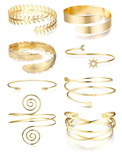 YADOCA 8 Stücke Oberarm Armbänder für Damen Egirls Einstellbare Oberarmmanschette Set Minimalistischen Boho Punk Griechische Armband Swirl Arm Armreif Set Verstellbaren von YADOCA