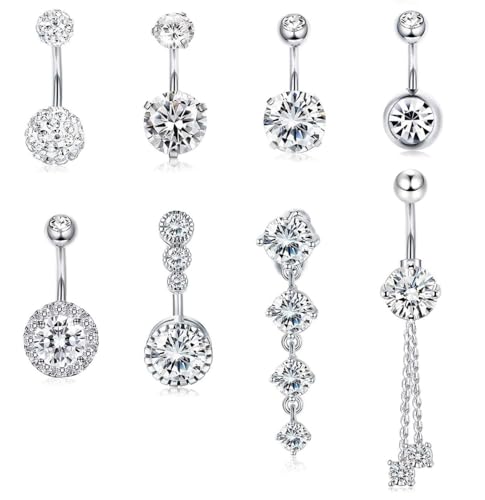 YADOCA 8Pcs 14G Bauchnabelpiercing für Damen Chirurgenstahl CZ Gebogen Nabel Ringe Bauch Piercing Set Körper Piercing Schmuck von YADOCA