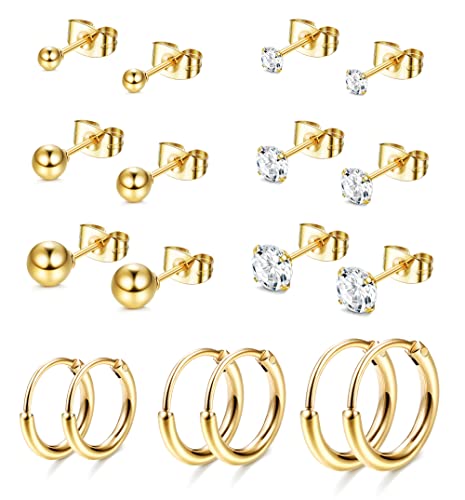 YADOCA 9 Paar Kleine Ohrstecker für Damen Herren Runden CZ Knorpel Tragus Hoops Ohrringe Set von YADOCA