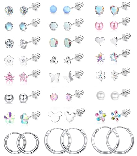 YADOCA 24 Paar Medizinische Ohrstecker Hypoallergen Ohrringe Chirurgenstahl für Damen Kinder Gesundheitsstecker Ohrringe Knorpel Helix Ohr Piercing Ohrringe Mädchen Schmuck Set von YADOCA