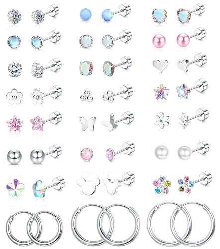 YADOCA 24 Paar Medizinische Ohrstecker Hypoallergen Ohrringe Chirurgenstahl für Damen Kinder Gesundheitsstecker Ohrringe Knorpel Helix Ohr Piercing Ohrringe Mädchen Schmuck Set von YADOCA