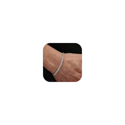 YADOCA 925 Silber Herren Armbänder für Männer Cuban Figaro Curb Link Kette Silber Armband 19cm Herrenschmuck Geschenke für Papa Freund Ehemann Sohn von YADOCA