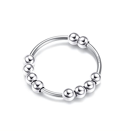 YADOCA 925 Sterling Silber Angst Ring für Damen Mädchen Stapelbare Ringe Spinner Bead Ringe Fidget Ring 10 von YADOCA