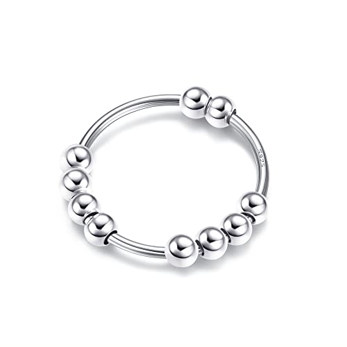 YADOCA 925 Sterling Silber Angst Ring für Damen Mädchen Stapelbare Ringe Spinner Bead Ringe Fidget Ring 5 von YADOCA